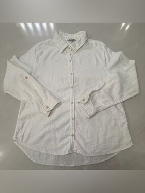 Orvis White Linen Blend Button-Front Shirt, L